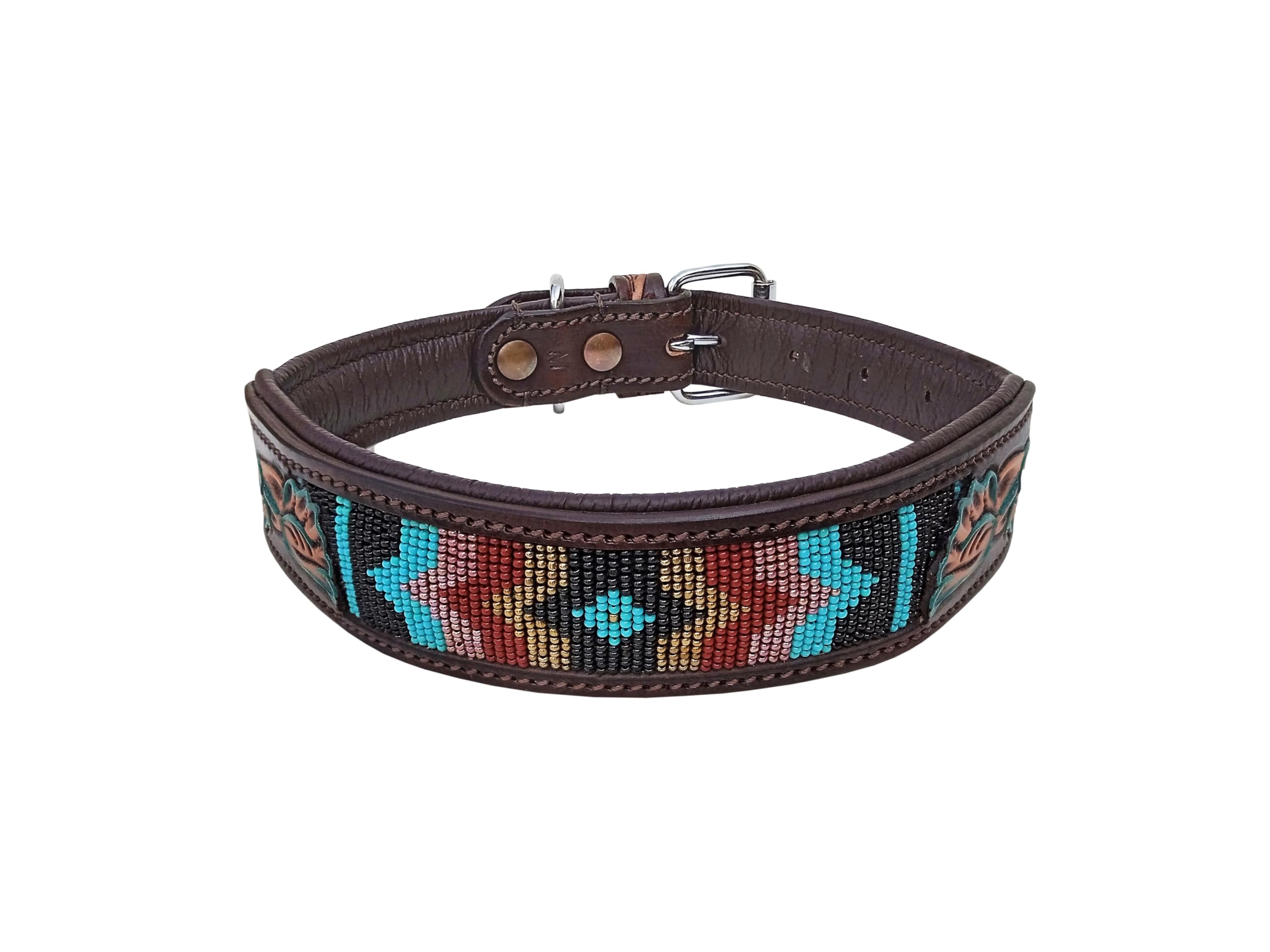 Affilare Hundehalsband aus Leder, mit Perlen, Western-Stil, strapazierfähig, gepolstert, für Komfort, 10AB035-L