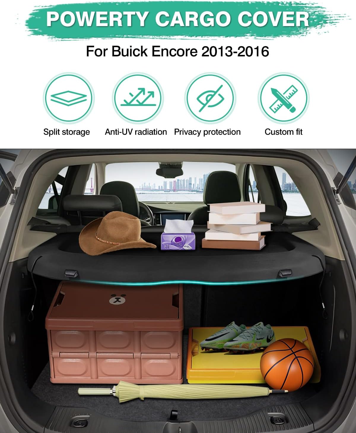 Powerty Cargo Cover for 2013-2016 Buick Encore Accessories Trunk Cover Retractable Trunk Shielding Shade Cargo Luggage Cover(Can Withstand The Load)