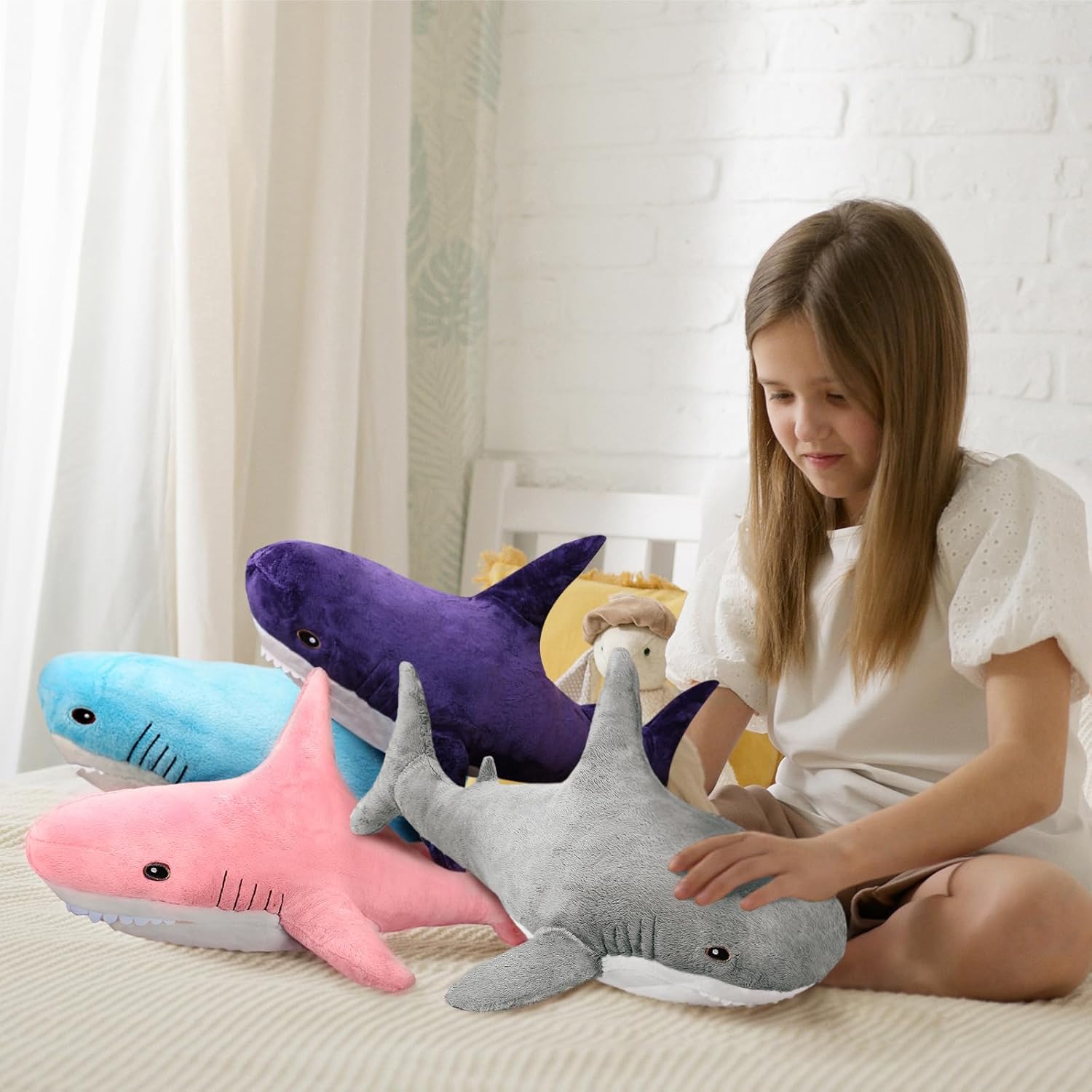 MUPI Shark Stuffed Animal Plush 39" Cute Shark Toy Plush Pillows Soft Cotton Sharks Plushies Ocean Sea Animal Doll Gifts for Boys Girls Kids Adults（Pink）