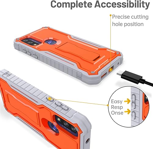 Miniatura 3 de FITO Funda para Moto G Pure, funda resistente a prueba de golpes de doble capa con un protector de pantalla de vidrio, soporte integrado (naranja)