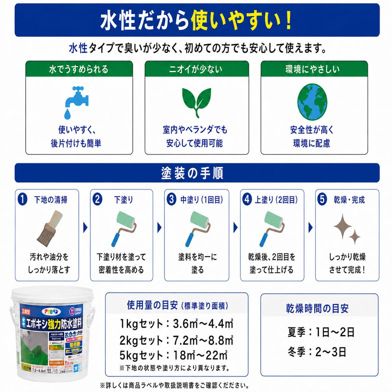 Amazon | アサヒペン 水性エポキシ強力防水塗料 1kgセット ホワイト 