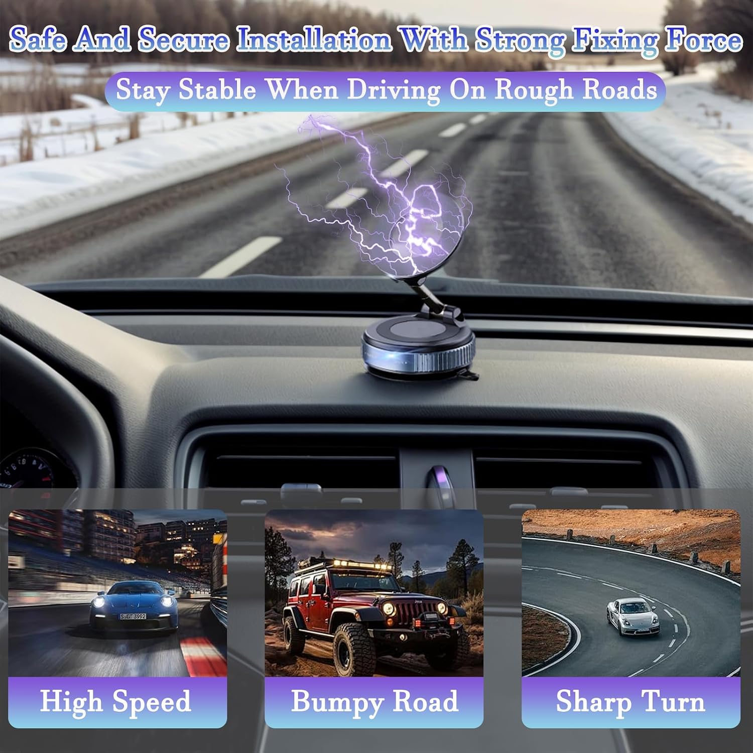 2026 Vacuum Magnetic Upgraded 360° Phone Holder, Car Phone Mount, for Car/Gym/Mirror/Smooth Surface, Compatible with iPhone & Android (Black)