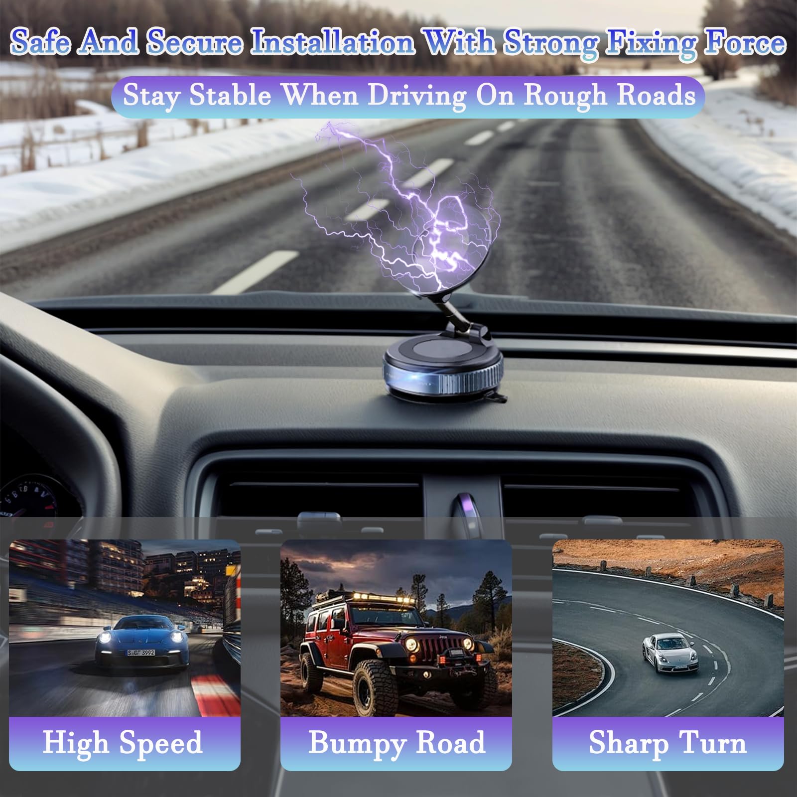 Soporte magnético de succión de 360° mejorado para teléfono, plegable y reforzado, compatible con todos los teléfonos inteligentes para coche/gimnasio/espejo/superficie lisa (negro)