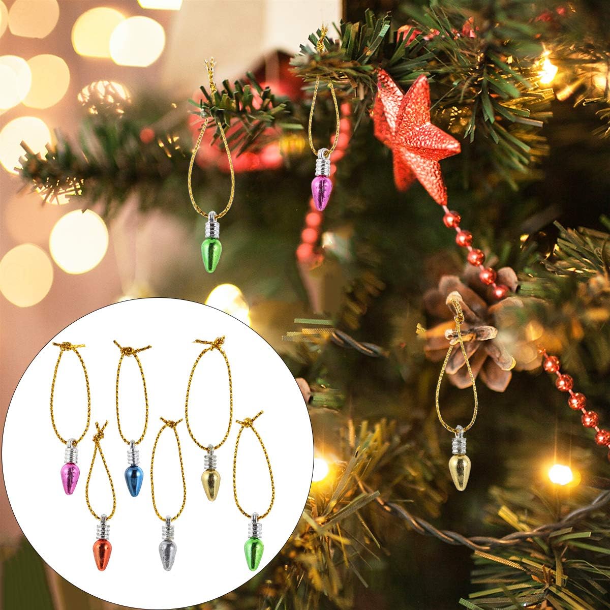 PRETYZOOM 100pcs Hanging Bulbs Beads Christmas Tree Plastic Bulbs Hanging Ornament Mini Bulbs Beads with Ropes DIY Craft Projects (Random Color) - Image 5