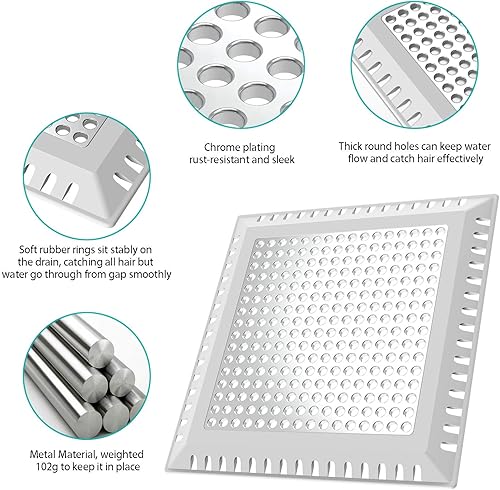 Vista 3 de Hair Catcher/Drain Strainer/Shower Drain Cover for Bathroom Floor Drain, Stainless Steel and Silicone (Patented Product) Gris,Negro -,Gris