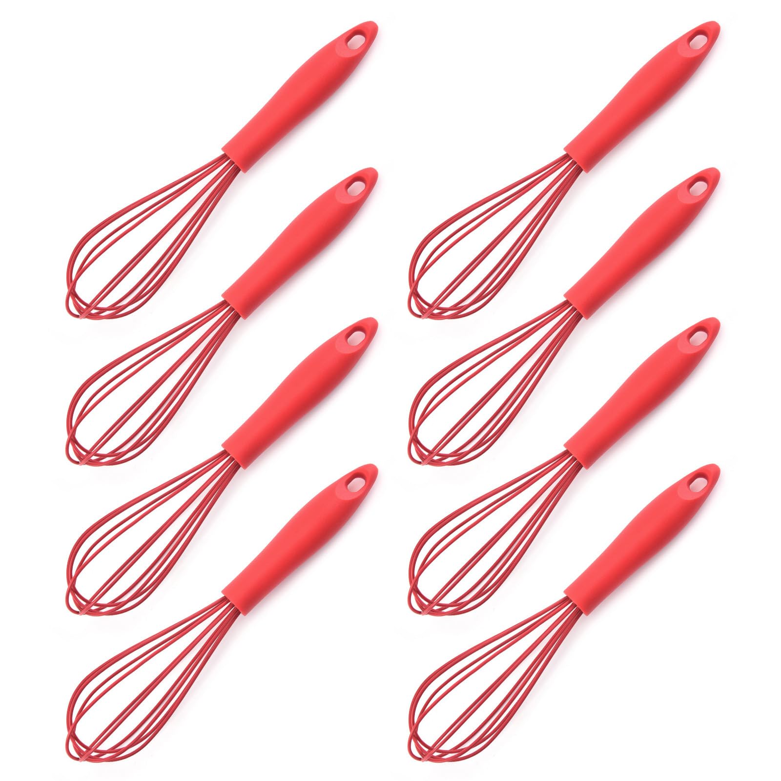 Ousyaah Silicone Whisk (2 Pack), Commercial Non-Scratch Balloon Wire Whisk for Cooking, Manual Egg Beater Milk Frother Coffee Whisks, for Blending, Whisking, Beating and Stirring (Red*8)