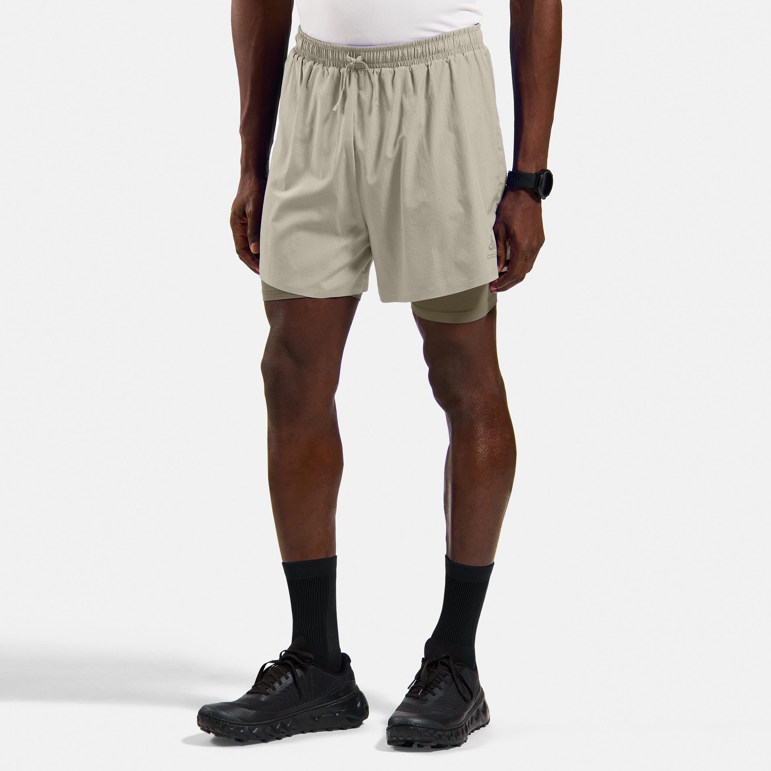 Odlo Zeroweight 5In 2In1 Pantaloncini da Corsa Uomini Grigio - Agate Gray - Vetiver XXL