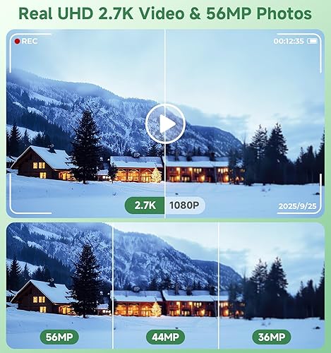 Miniatura 2 de Cámara digital, cámara de doble pantalla de 183.7 ft y 2.7 K, cámaras digitales con tarjeta de 32 GB, zoom de 18X, 20 filtros (verde profundo)