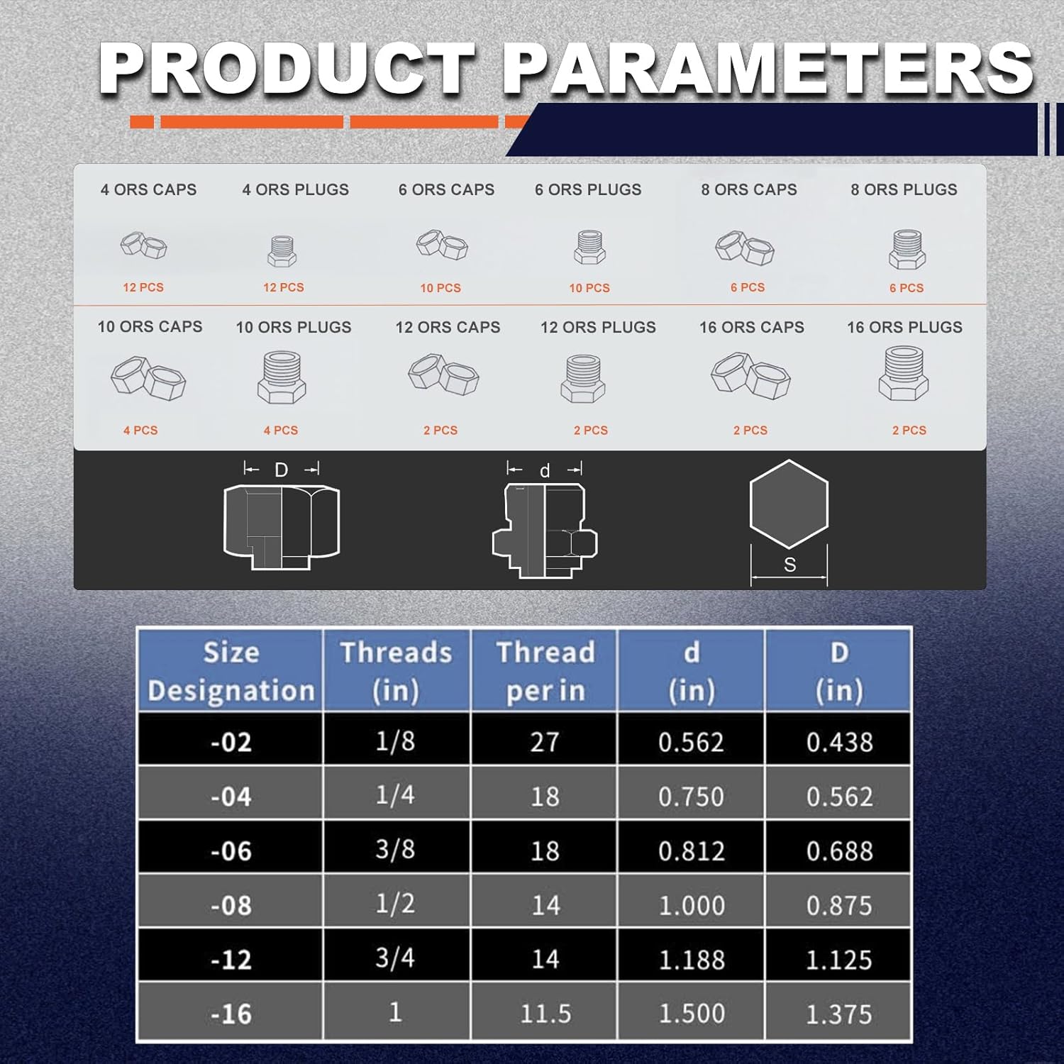 HILLHOUSE 72 Pcs Hydraulic Hose Caps and Plugs Kit, NPT Cap and Plug Assortment Kit, Flare Threads Hydraulic Hose Fittings, Carbon Steel, Size 2 4 6 8 10 12 16