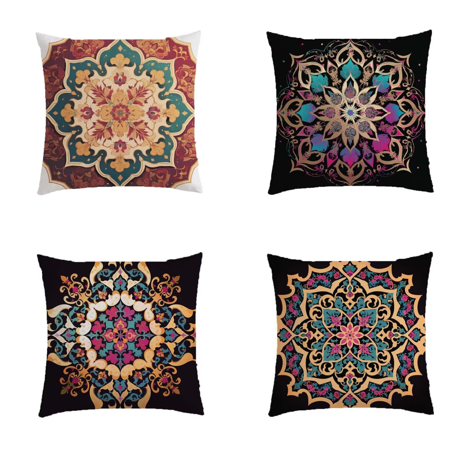 Housse de coussin 60x60cm rose bohemia lot de 4 carrées pour le jardin