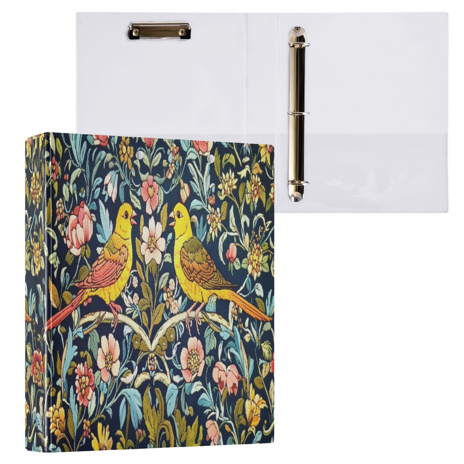 Embroidery William Morris Birds 3 D-Ring Binder A4 1 Pack with 200 Sheet for Kids School Supplies Women Men Office