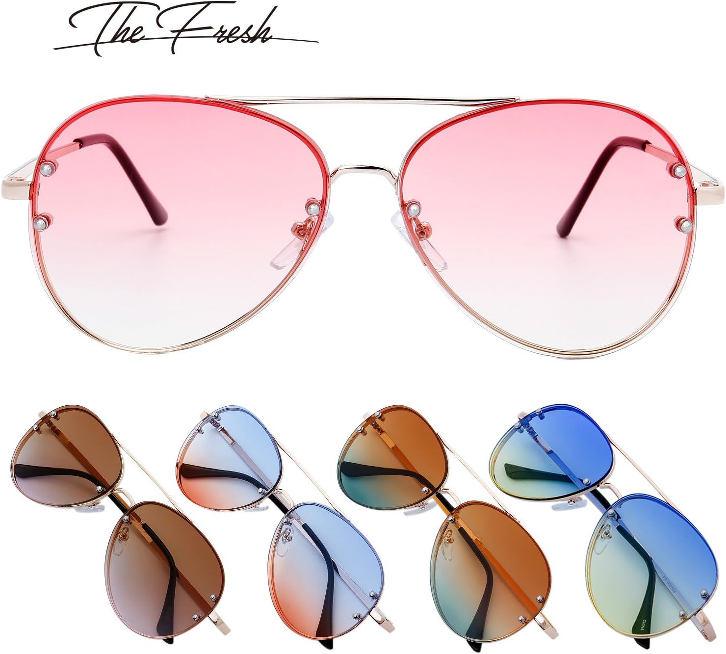 The Fresh Oversize Rimless Ocean Color Lens Aviator Sunglasses Gift Box - Image 2
