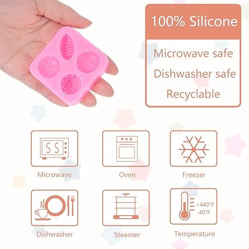 Miniatura 4 de 2 paquetes de moldes de silicona para pelotas deportivas de 4 cavidades para decoración de pasteles, fútbol, baloncesto, béisbol, fútbol, fondant