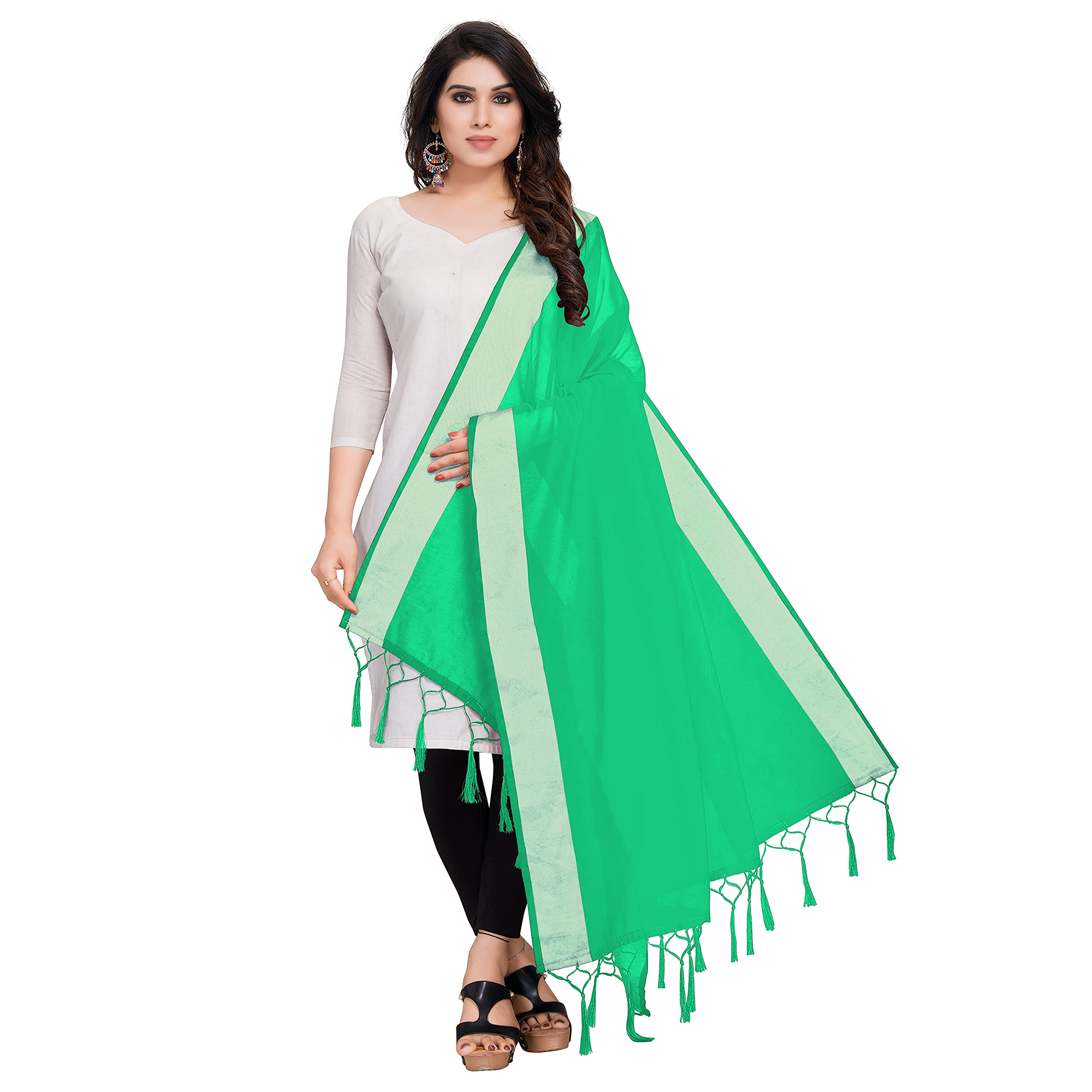Sidhidata Textile Women's Solid Cotton Silk Dupatta With Tassels (2.20 Mtr)