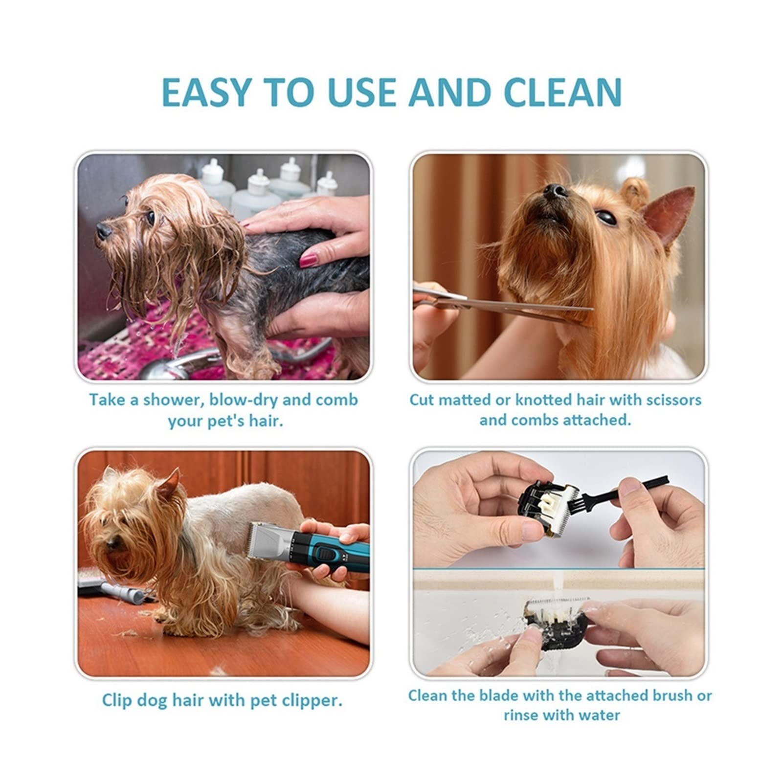 Cortadora de Pelo para Perros, Profesional, de bajo Ruido, Recargable, Kit de Aseo para Animales, Juego de afeitadora de Corte a máquina(3-Pack)