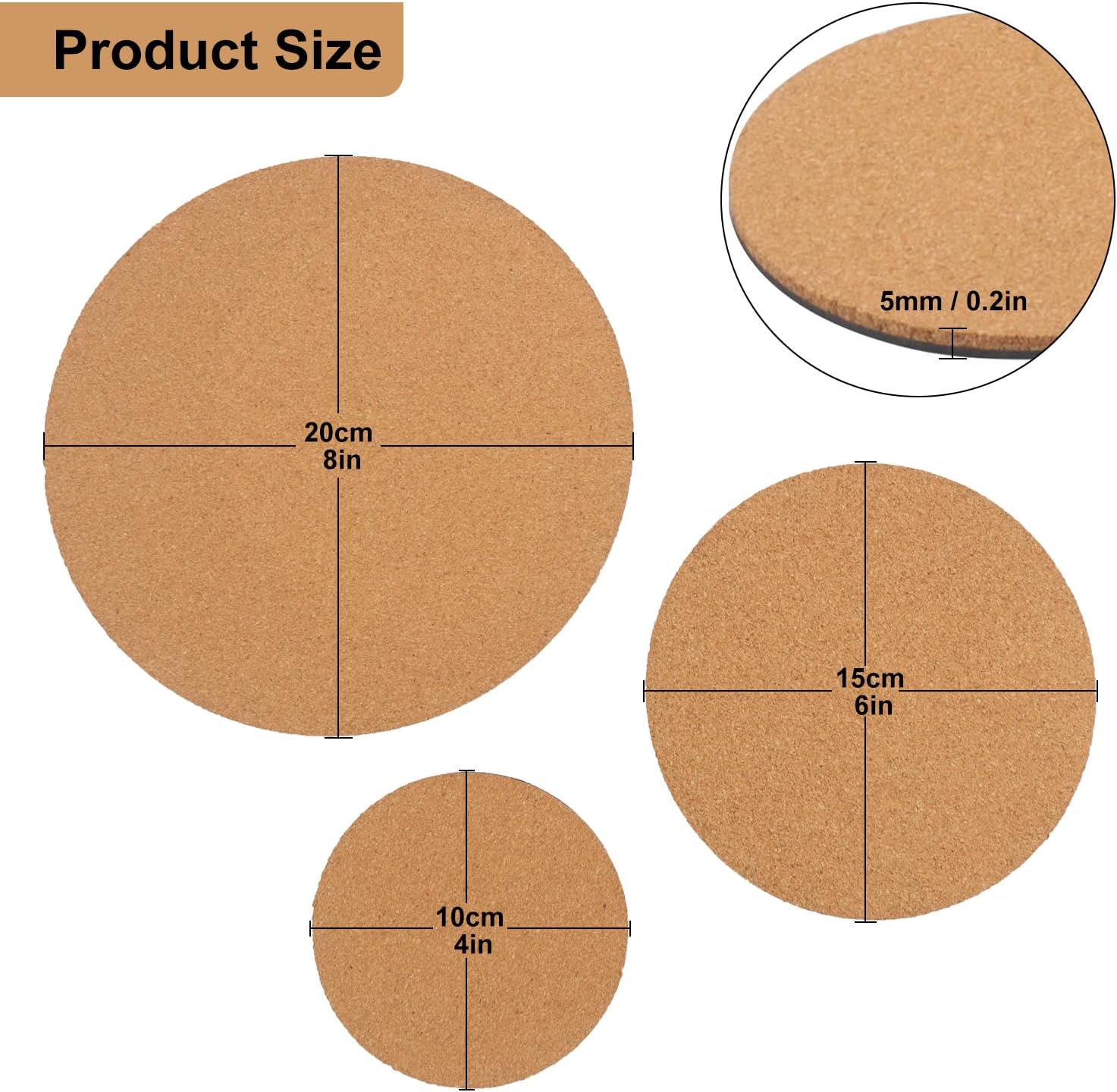 24 Pack 4/6/8 Inch Cork Plant Saucers, Absorbent Round Cork Plant Coasters for Indoor Flower Pots, Planters, Houseplants, Surface Protection(Each Size 8 Pack,Total 24 Pack)