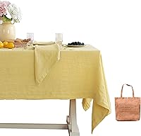 Vista 44 de Linen World - Mantel de lino con vainica, mantel de lino francés salvia de 120 x 60 pulgadas, mantel rectangular lavable para comedor, al aire