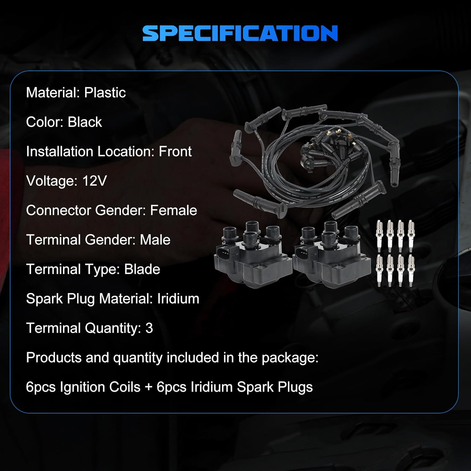 2PCS FD487 Ignition Coils + 8PCS Iridium Spark Plugs 8PCS Spark Plug Wires Fits for 1997-1999 F-150, 1993-1998 Mustang, 1991-1997 Town Car 4.6L, Ignition Coils Pack Aftermarket Parts