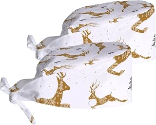 Working Cap with Sweatband Button Tie Back Hats Merry Christmas Deer Elks Work Hat Skull Cap for Women Men 2 pack