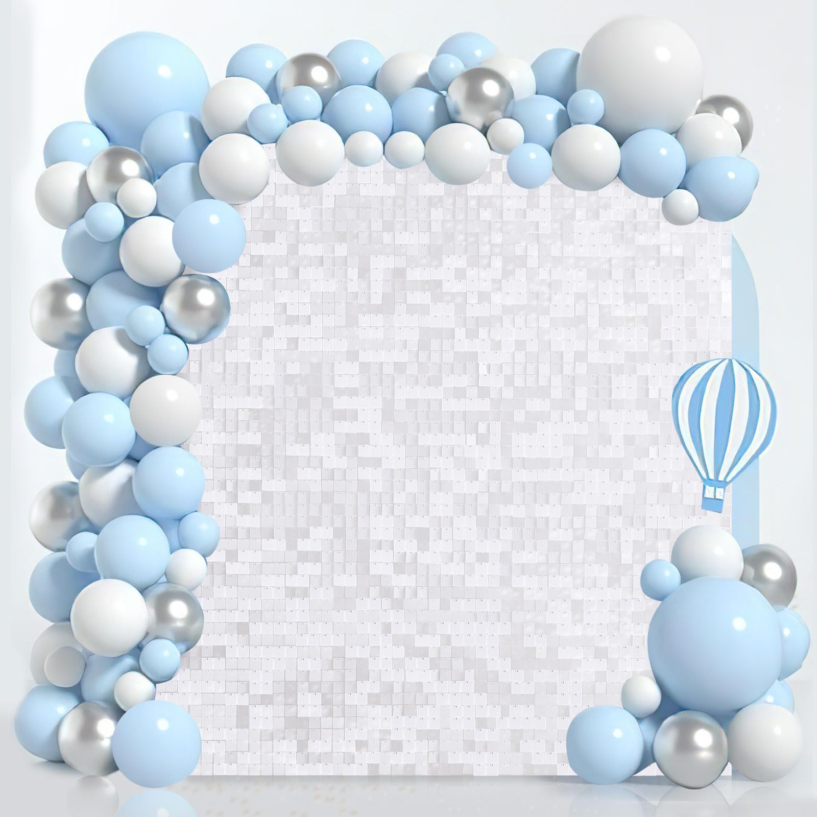 Matte White Shimmer Wall Backdrop Panels 24 Square Panels Sequin Shimmer Panels Backdrop for Party Wedding Birthday Ceremony Decorations(6FTx5FT)