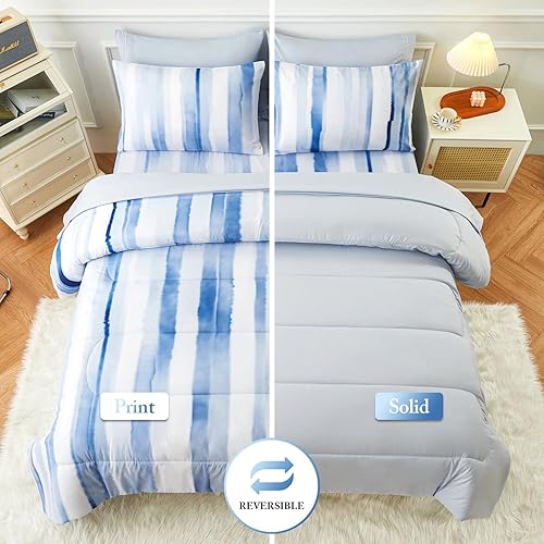 Miniatura 5 de YIYEA Juego de edredón tamaño King  Estampado floral  7 piezas de cama en una bolsa  Juegos de ropa de cama para todas las estaciones con edredón,