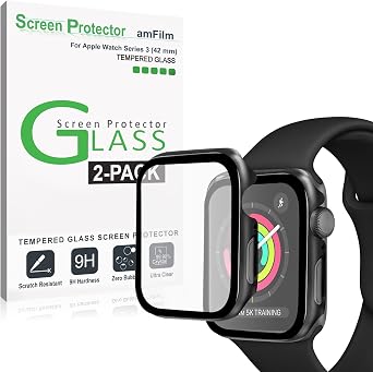 amFilm 2 Pack Case with Built-in Tempered Glass Screen Protector Compatible with Apple Watch Series 3/2/1 42mm