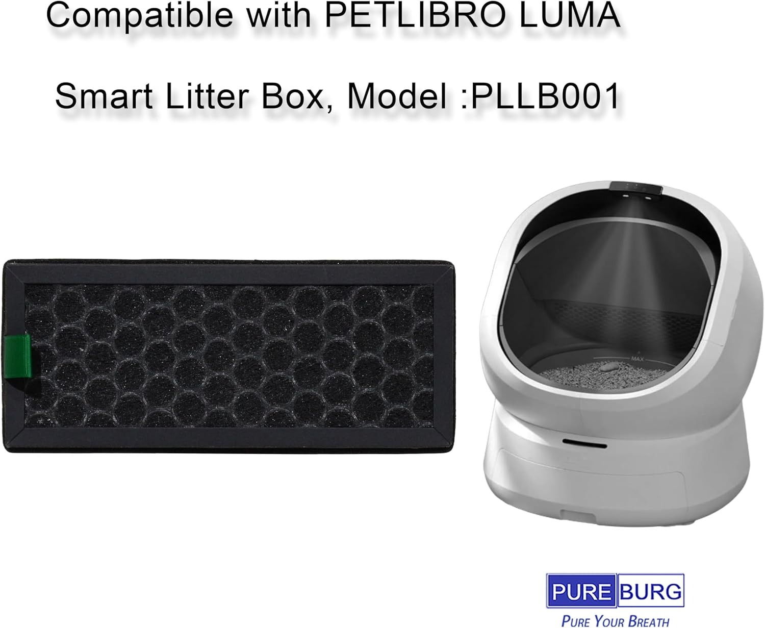 PUREBURG Replacement Deodorizing Filter Compatible with PETLIBRO LUMA Smart Litter Box PLLB001, 4-Pack Activated Carbon Deodorize Odor