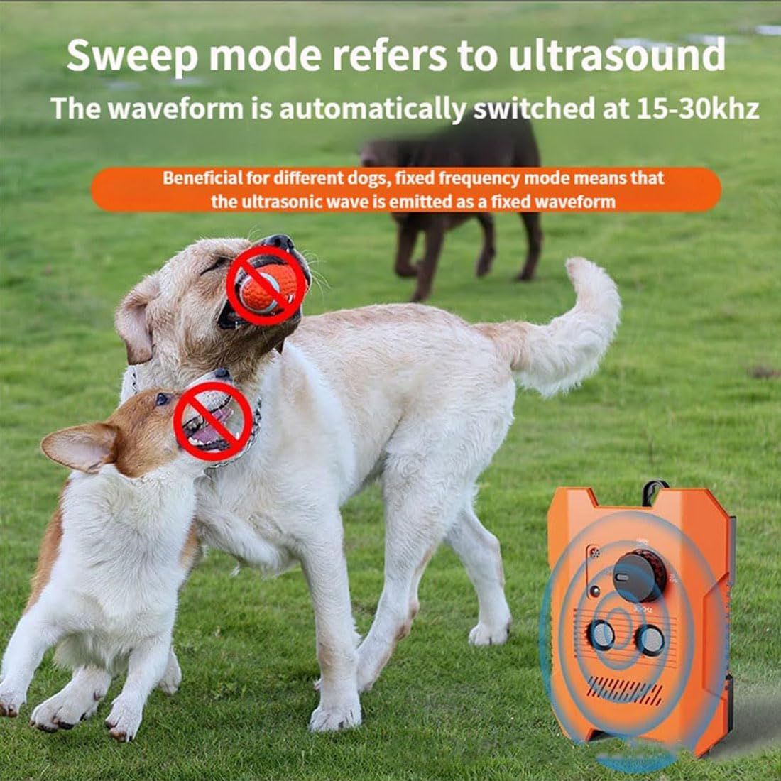 Bark Guard Pro per cani, dispositivo deterrente per l'abbaio di cani a ultrasuoni, dispositivo anti abbaio gamma 15,2 m, regolabile a tre marce, luce LED, standby automatico, adatto per cani di tutte