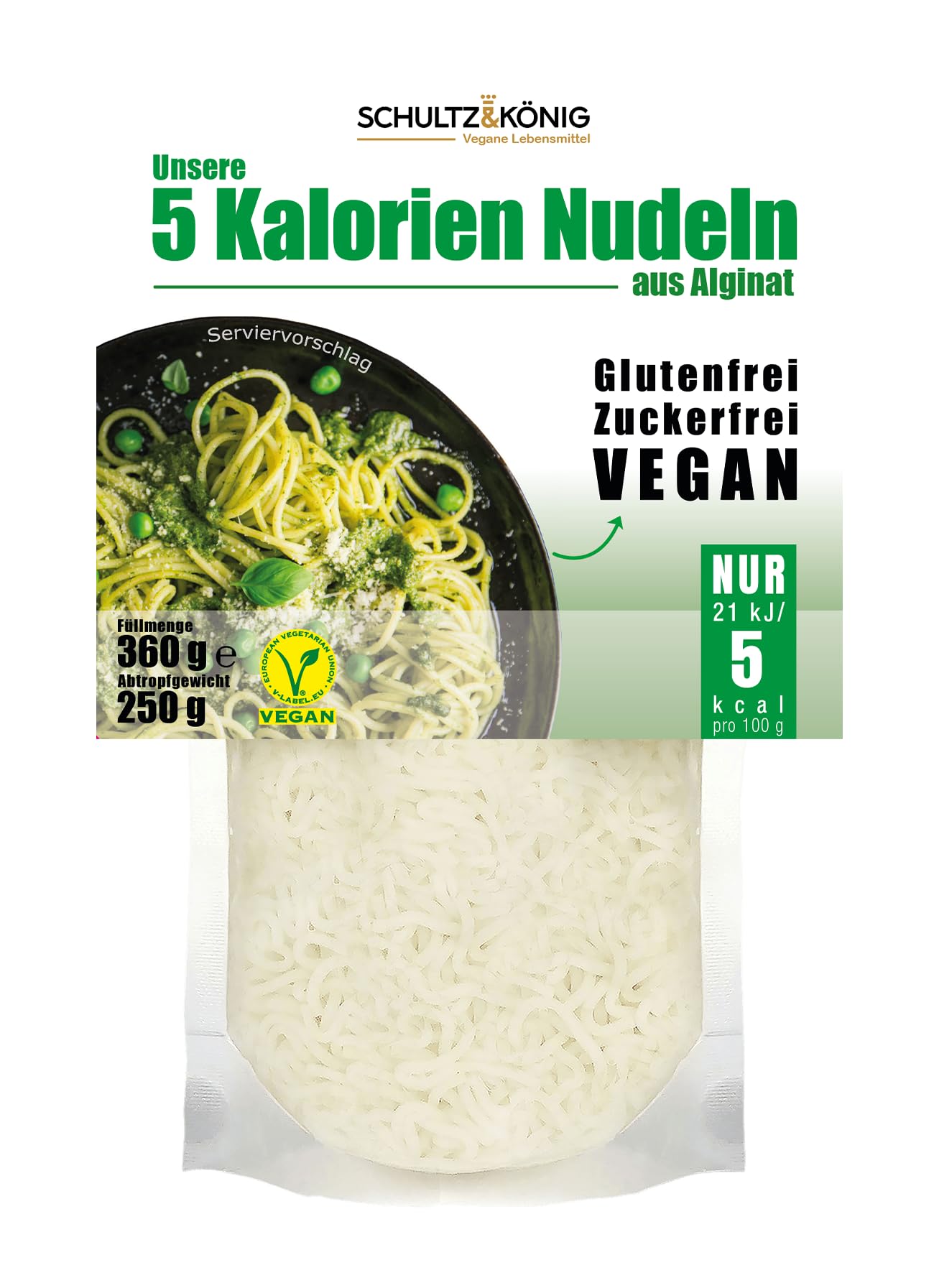 10 paquetes | Pasta 5 calorías 250g | Pasta a base de algas | Sin gluten y vegano | Bajo en carbohidratos | Schultz y König