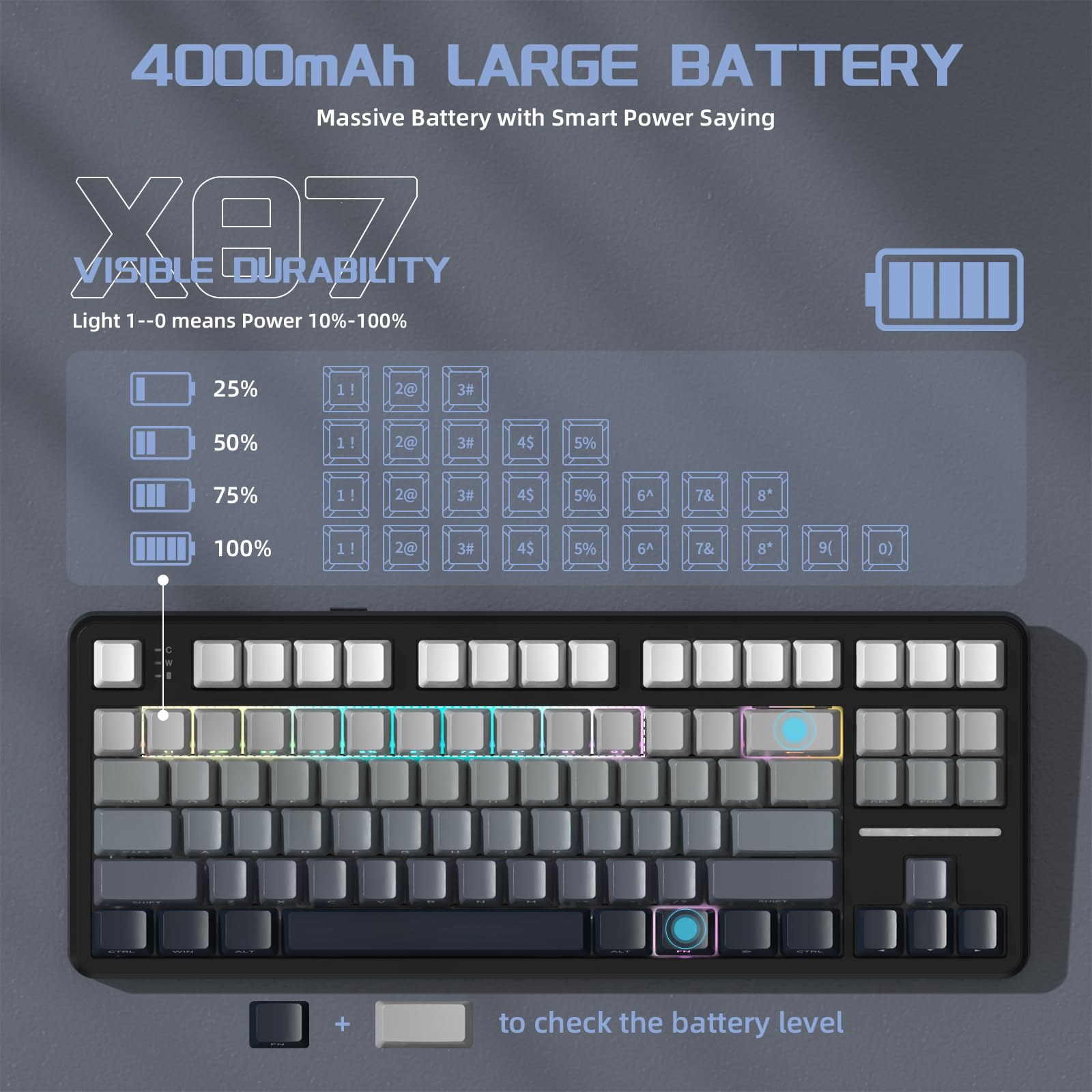 LexonElec X ATTACK SHARK X87 Tastiera Meccanica Wireless, Tri-Mode-BT/2.4G/Cablato, Sostituibile a Caldo, Interruttore lineare, Tasto PBT Stampato Lateralmente, Guarnizione, Tastiera RGB (Bianco Nero)