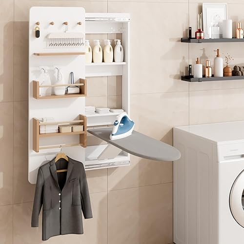 Miniatura 7 de Armario de tabla de planchar montado en la pared con almacenamiento, tabla de planchar plegable de pared con puerta corredera, estación de planchado