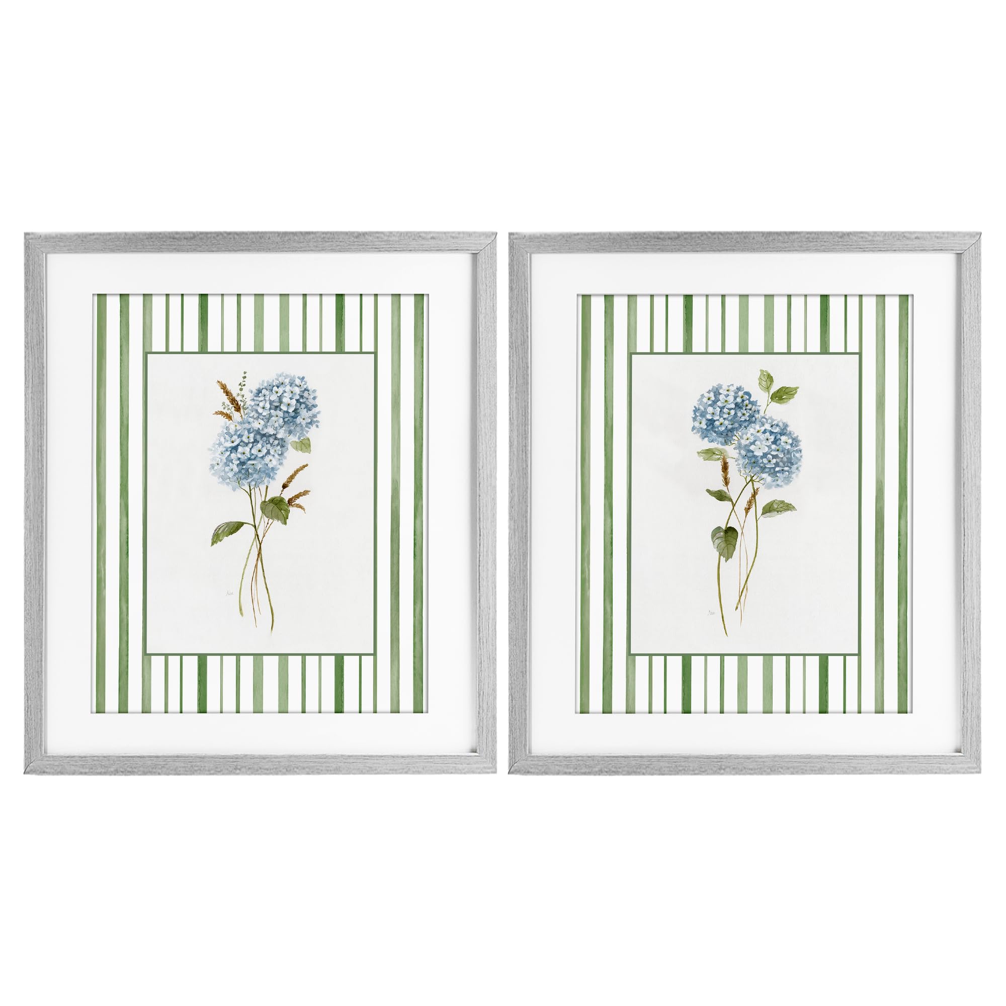 Stupell Industries Farmhouse Gray (Textured) 'Wheat & Hydrangea Sprigs', 2Pc Framed Print Under Glass Set, Gray, 17 X 21 Inches, Easy To Hang And Sturdy, Made In Usa, By Nan