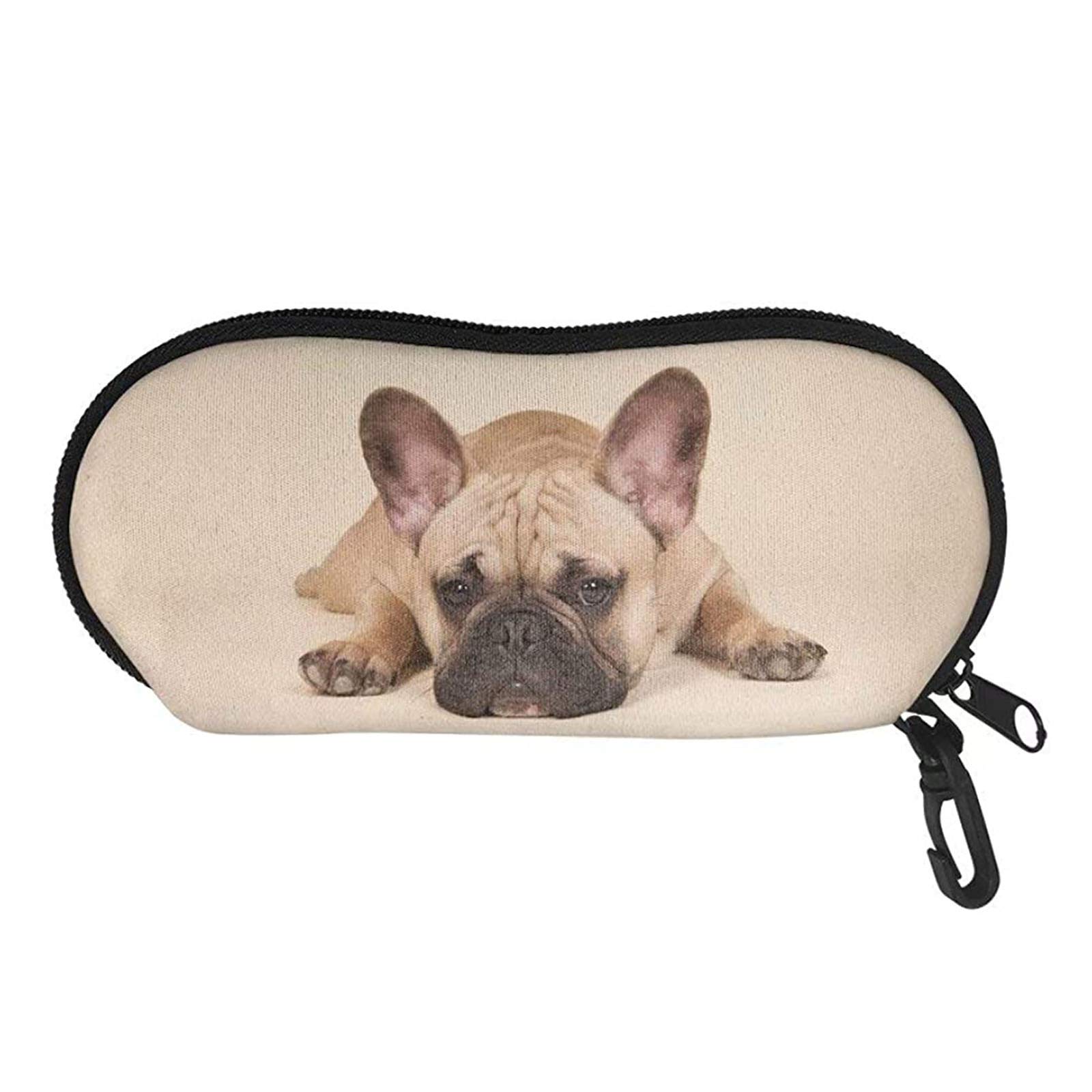 SEANATIVE Eyewear Storage Case with Carabiner Hook Cute French Bulldog Crushproof Sunglasses Reading Glasses Pouch Spectacle Case for Boys Girls