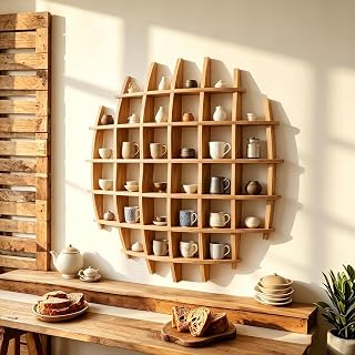 Oversized Hanging Coffee Mug Display Rack Wooden Tea Cup Holder 47.2"x47.2"