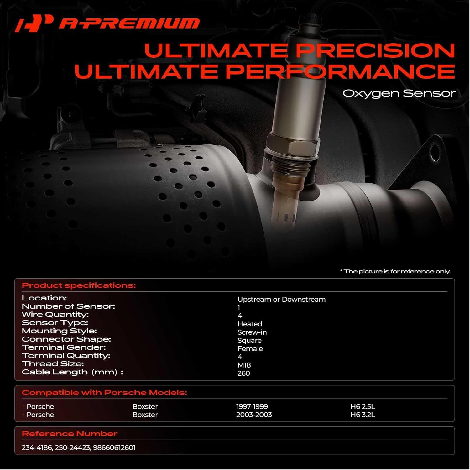 A-Premium O2 Oxygen Sensor Compatible with Porsche Boxster 1997 1998 1999 2.5L, 2003 3.2L, Downstream, Replace# 98660612601