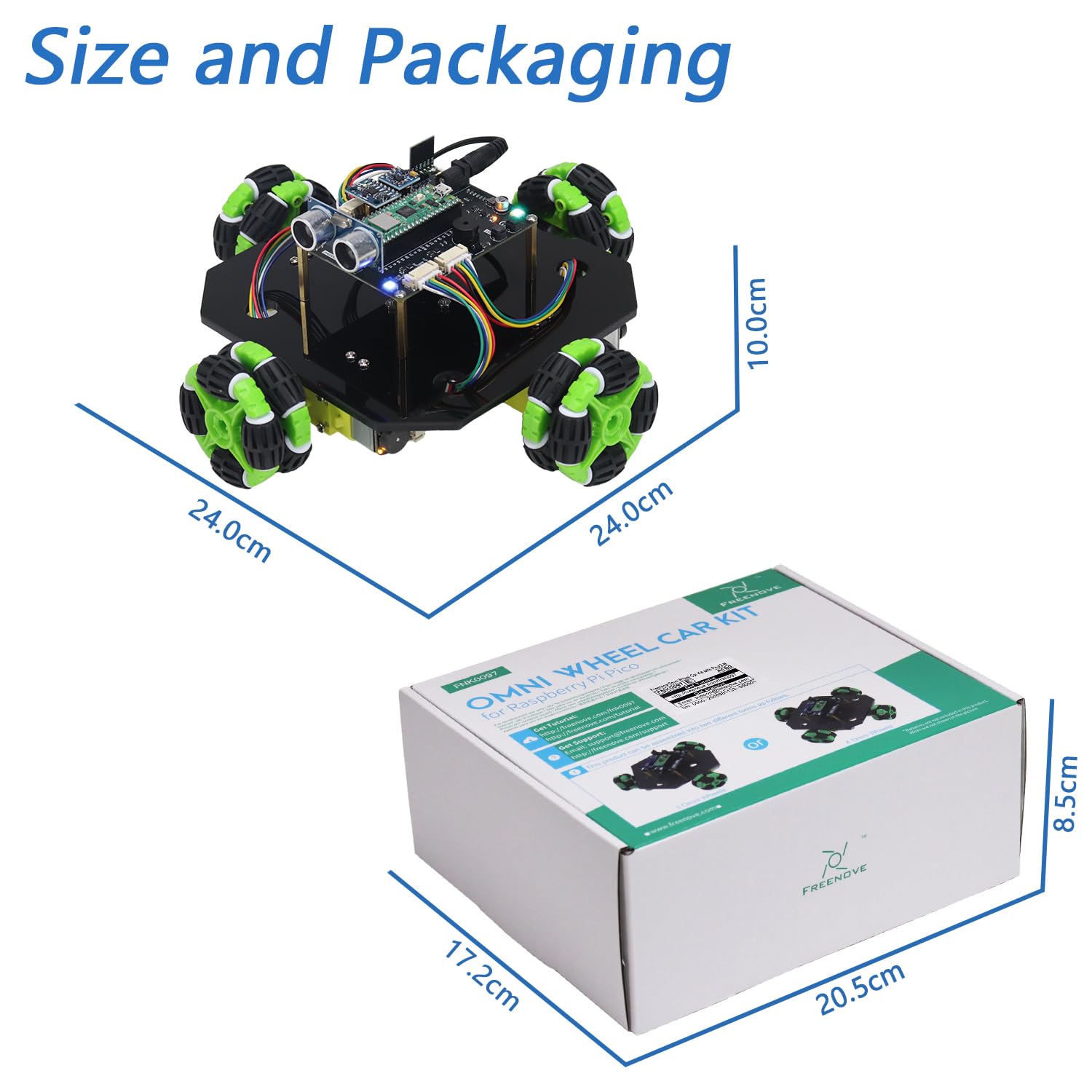 FREENOVE Omni Wheel Car Kit for Raspberry Pi Pico 2 W (Included), Dual Arm Cortex-M33 and Dual Hazard3 RISC-V Microcontroller, 3-Wheel and 4-Wheel Forms, Accelerometer Module, Compass Module