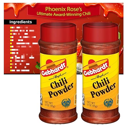 Gebhardt Chili Powder - 6 onzas totales - Incluye la galardonada receta de chile de Phoenix Rose