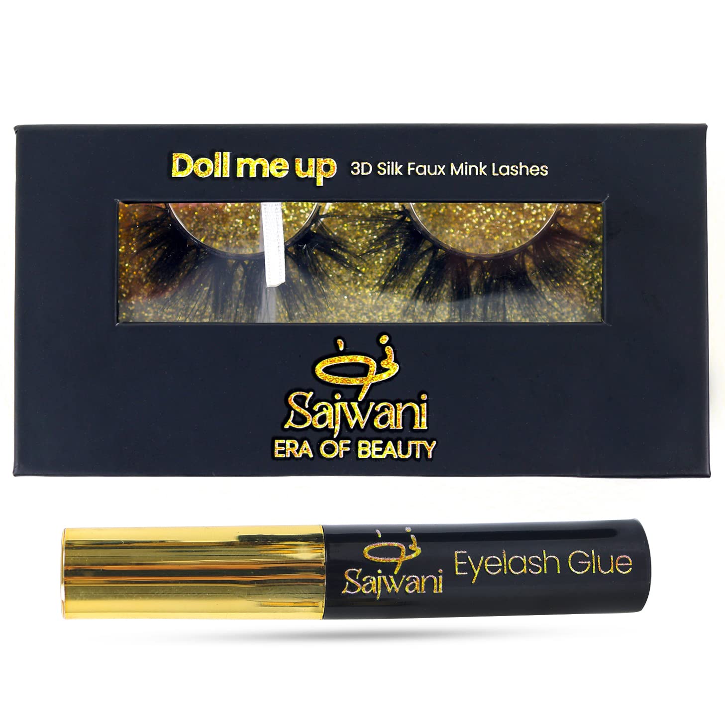 "DOLL ME UP" Sajwani 3D Silk Faux Mink Lashes, False Eyelashes, Eyelash Extension Kit With Eyelash Glue - Perfect For On-The-Go Eye Makeup, Reusable 15 Times or More