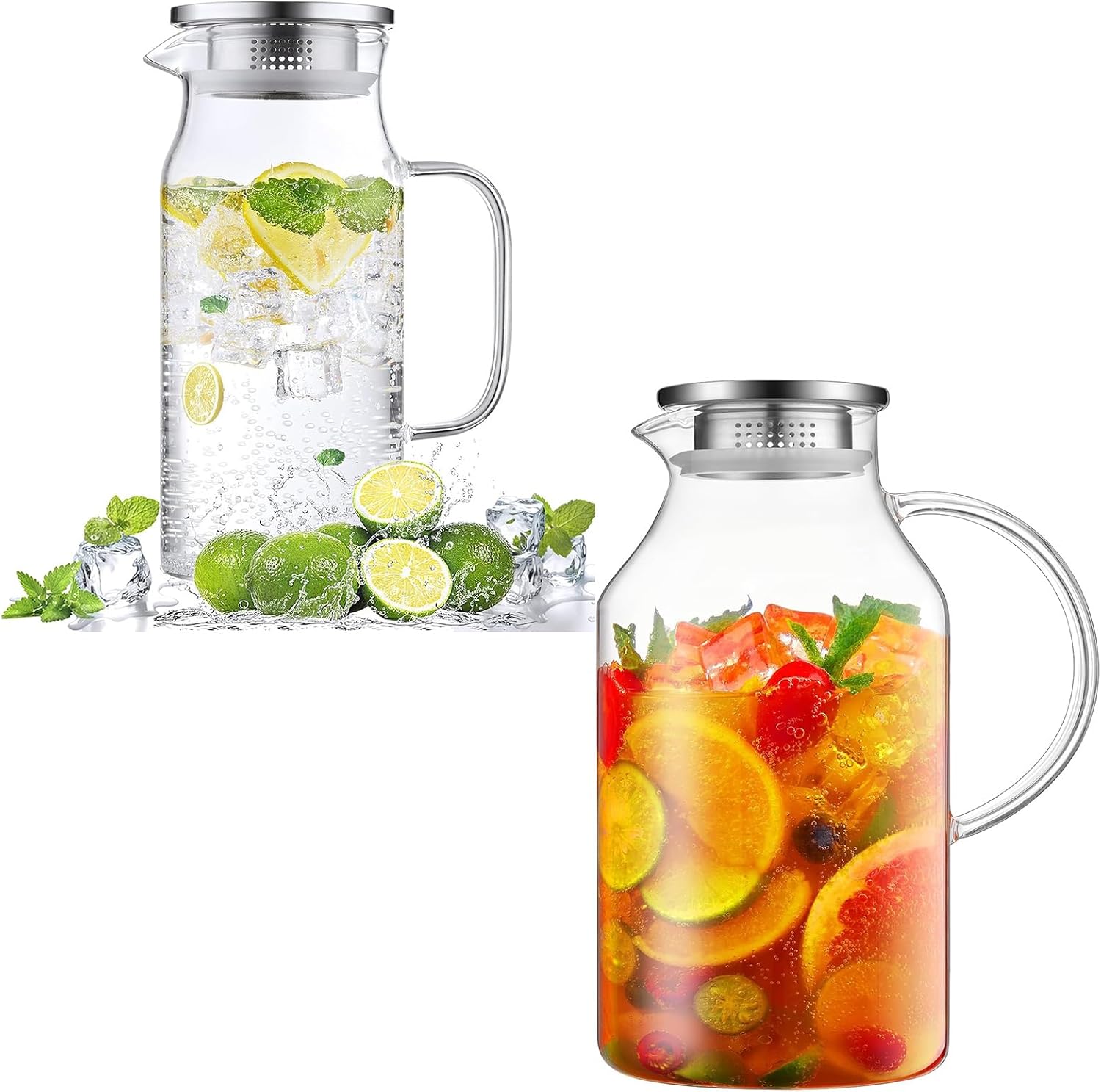 1.2 Liter 40 oz Glass Pitcher with Lid and Spout Bundle 3 Liter 101 oz Glass Pitcher with Lid and Spout