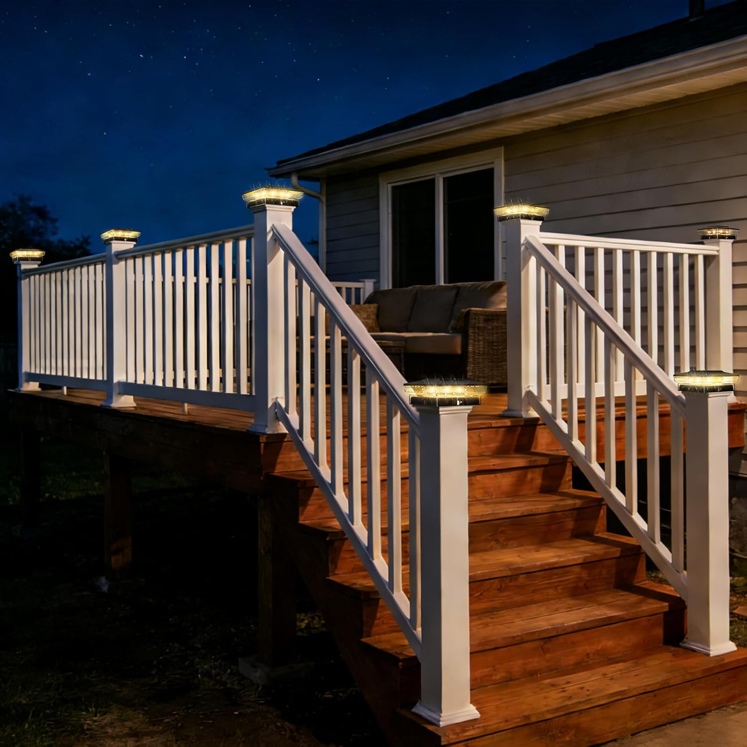 btfarm 4x4 Solar Post Cap Lights Outdoor, 2 Modes 16 LED Fence Deck Post Lights, 4 Pack Waterproof Black Solar Powered Lighting Outside Fit 4x4 3.5x3.5 Wooden/Vinyl for Porch Patio Garden