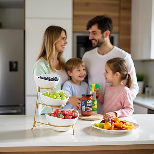 Miniatura 2 de HBlife Soporte de 3 niveles ovalado para servir con estante de metal, platos de cerámica para servir chips y inmersión, exhibición de alimentos,