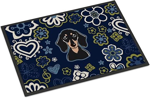 Miniatura 186 de Caroline's Treasures BB1449JMAT - Tapete de bienvenida de carlino negro, 24 x 36 pulgadas, tapete azul para puerta delantera, para interiores