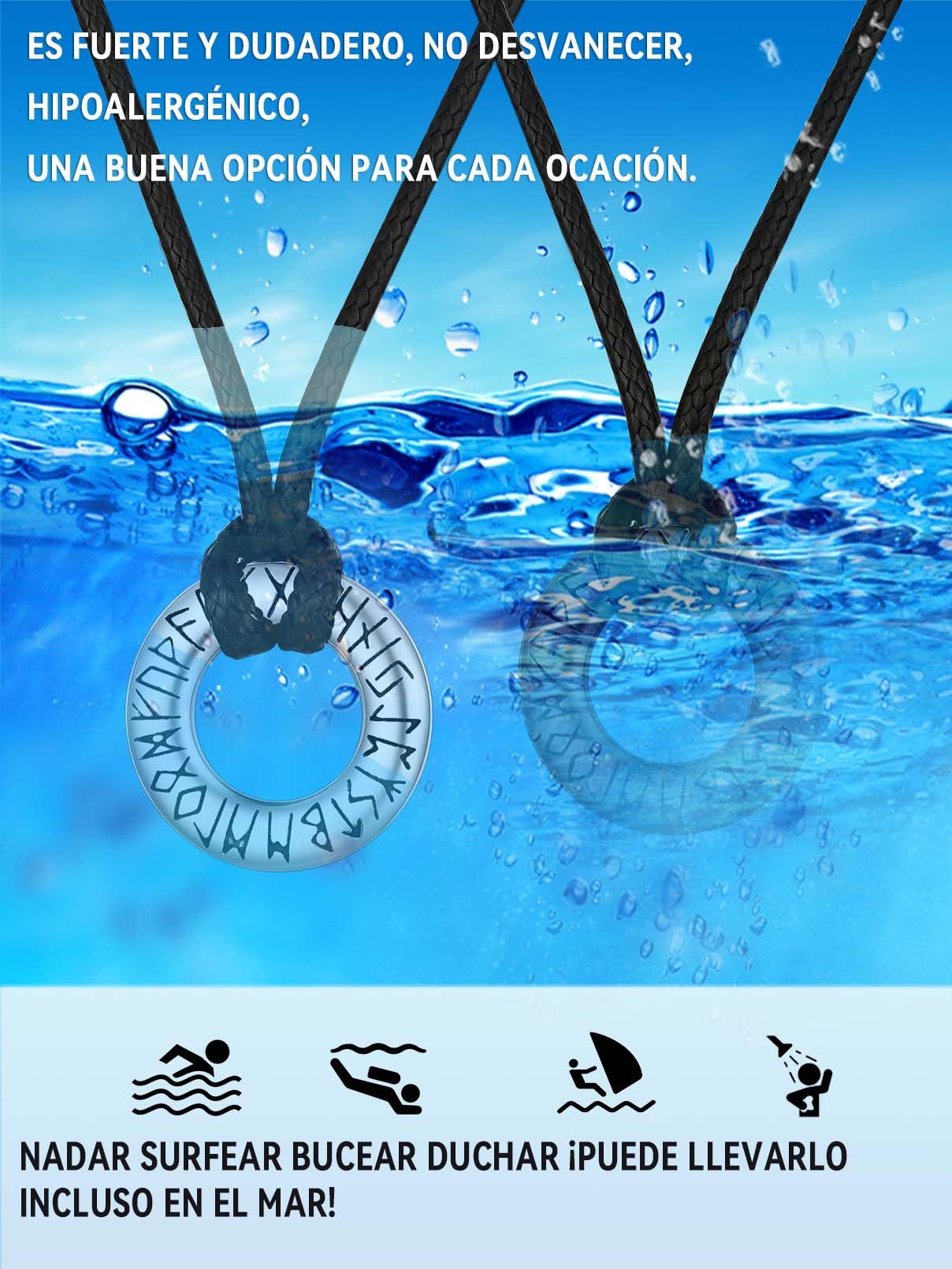 FaithHeart Collar Vikingo Runas Acero Inoxidable 316L Hombre Mujer Letras Alfabetos Rúnicos Joyería Espiritual Nórdica de Talismán de Familias Parejas