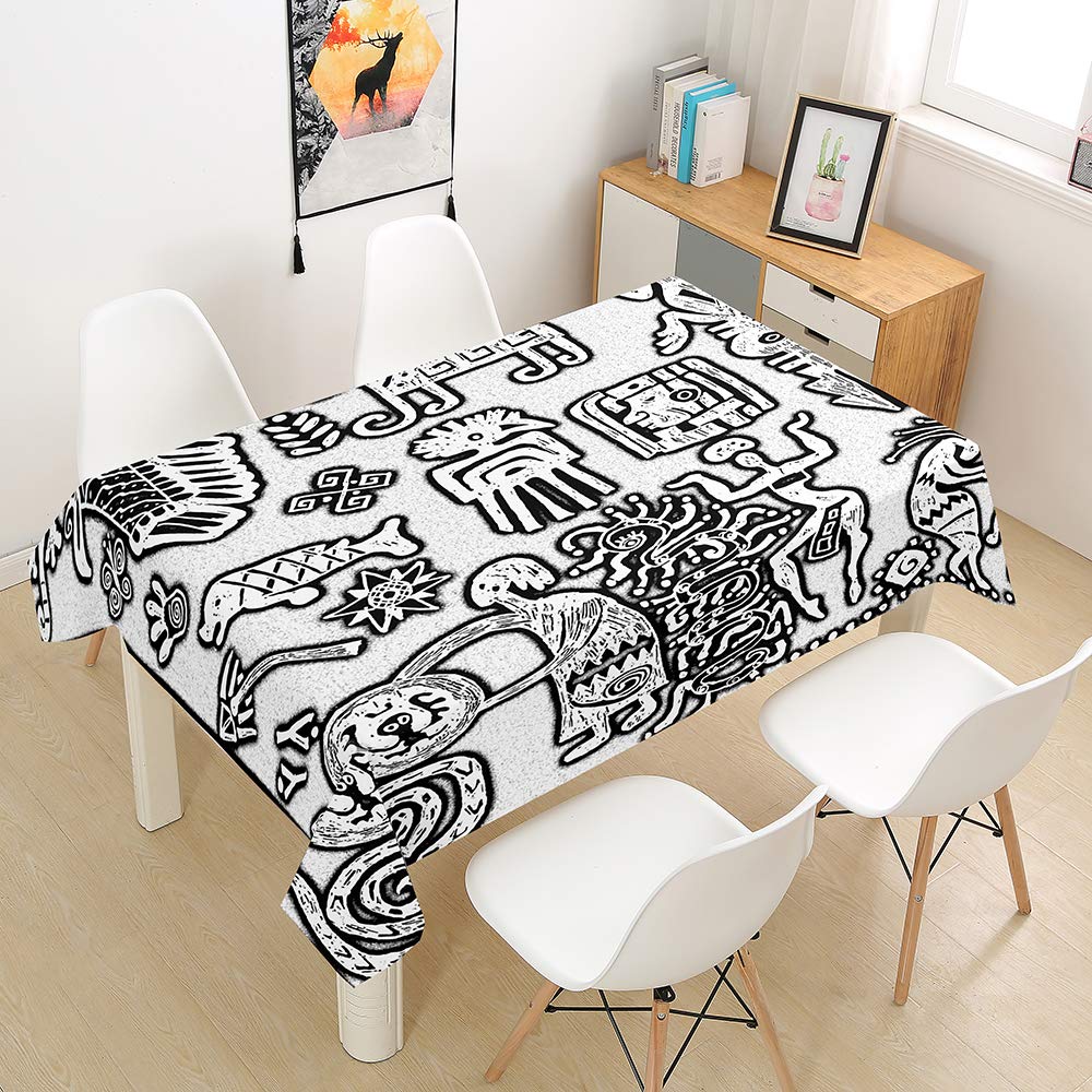 Hearda Ancient Culture Tablecloth Waterproof Polyester For Rectangle/Round Table, 3D Tribal Art Pattern Home Decoration Stain Resistant Dust-Proof Wipe Clean For Garden Kitchen (,100X140cm)