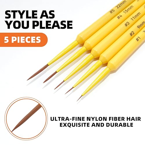 Miniatura 3 de Juego de 5 pinceles para delineadores de uñas, 5 unidades, pincel de rayas finas para uñas, esmalte de gel, diseños de pintura alargadas, tamaños