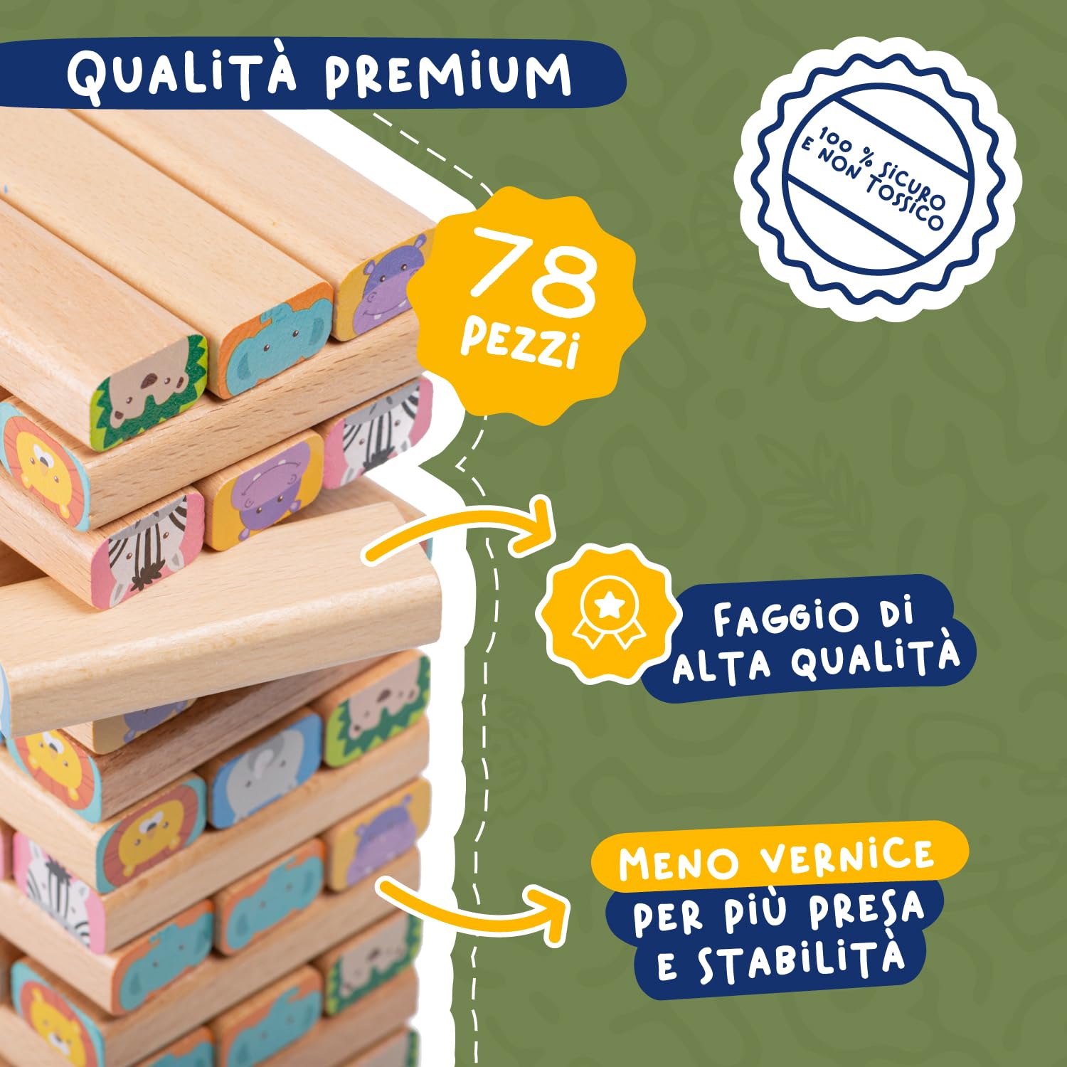 Nene Toys Gioco Costruzioni Legno con Blocchi – Gioco da Tavolo 4 in 1 con Blocchi di Legno, Carte e Dadi – Gioco Montessori Educativo Safari per Bambini dai 3 ai 9 Anni sugli Animali