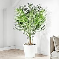 Keeplush 4ft Artificial Areca Palm Tree with 13 Trunks, Real Bark & 362 Realistic Leaves - Faux Tropical Floor Plant in Pot