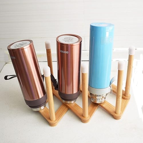 Miniatura 6 de Estante de secado retráctil de bambú para botellas y platos, soporte para escurridor de botellas de agua deportivas y tazas, estante de secado de