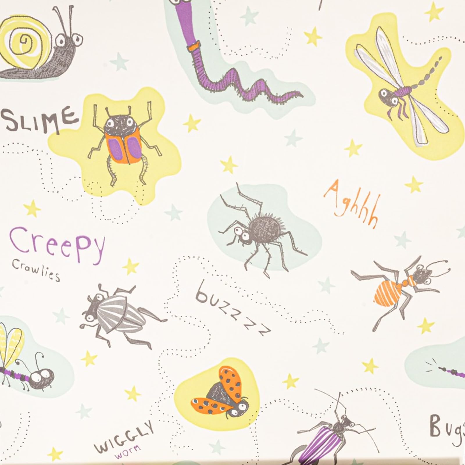 Sophie Laurence Lime, Plum, And Cream Kids Nature Wallpaper - Bug Lime Plum Cream Insect Theme, Colorful Animal Print, Peelable & Spongeable, 0.53M X 10M Roll, Ideal For Nursery And Playrooms
