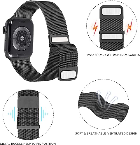 Miniatura 2 de [2 PACK] Metal Stainless Steel Bands Compatible with Apple Watch Bands Series 8 7 6 5 4 3 2 1 SE 41mm 40mm 38mm, Mesh Loop Magnetic Milanese Strap